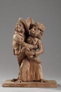 P. Lucien, "Les amours Parisiennes... et ta sœur !", terre cuite représentant deux signes, haut. 19 cm, sculptures - galerie Tourbillon, Paris