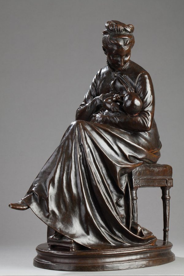 Jules Dalou (1838-1902), "Maternité" 1874, bronze à patine marron foncé nuancé, fonte Hébrard, haut. 45 cm, sculptures - galerie Tourbillon, Paris