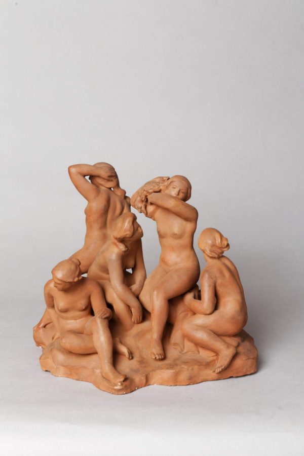 František Kočí (fin XIXe s.-début XXe s.), "Diane et ses Nymphes", terre cuite originale, haut. 25,5 cm, sculptures - galerie Tourbillon, Paris