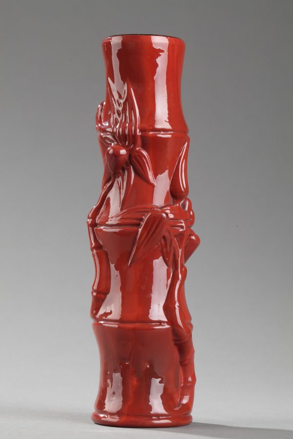 Ernest Léveillé (1841-1913), Vase bambou verre, Haut. 18,5 cm. sculptures, verreries - galerie Tourbillon, Paris
