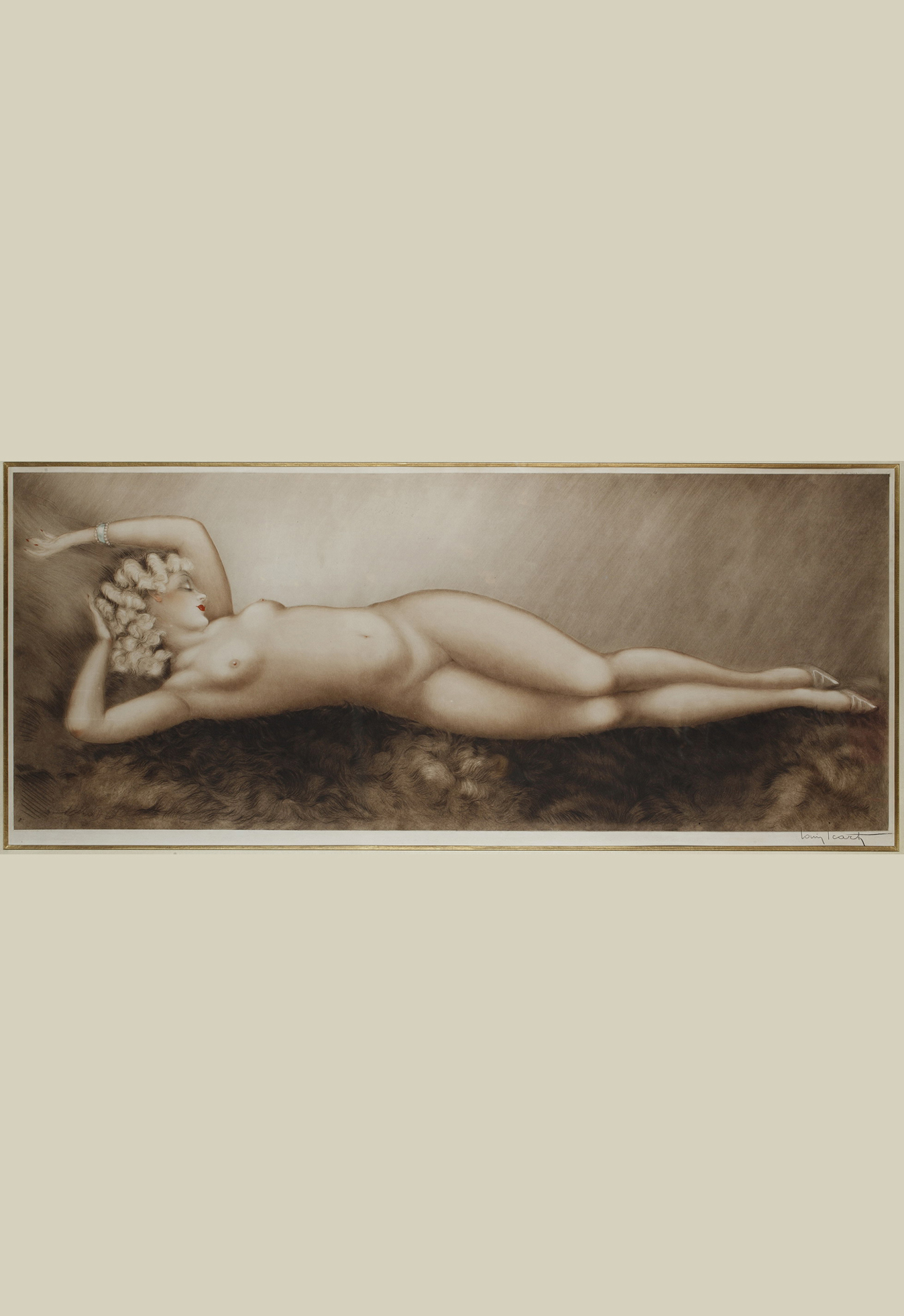 Louis Icart (1888-1950), "Sommeil", lithographie originale, dimensions encadrée 142x75 cm, galerie Tourbillon, Paris