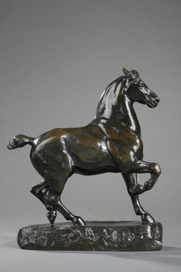 Antoine-Louis Barye (1796-1875), "Cheval Percheron", bronze à patine brun très nuancé, fonte Thiébaut, haut. 20 cm, sculptures - Galerie Tourbillon, Paris