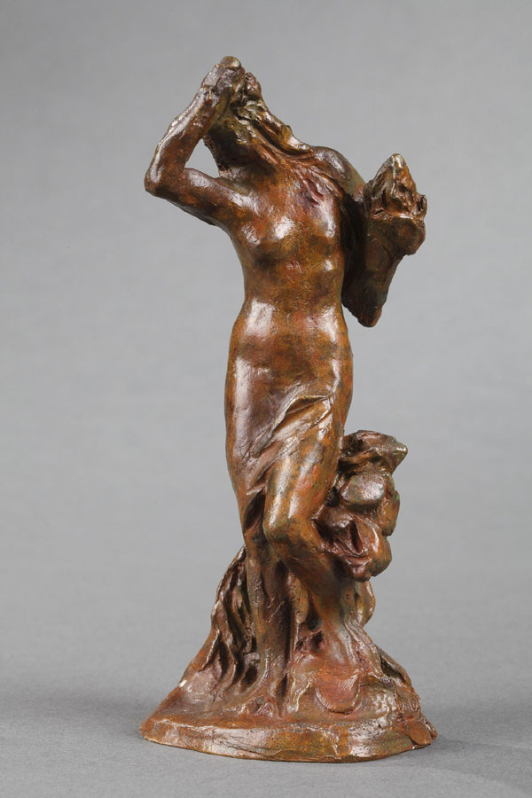 Jules Dalou (1838-1902), "Diane au carquois", bronze à patine marron clair nuancé, fonte Hébrard, haut. 14,7 cm, sculptures - galerie Tourbillon, Paris