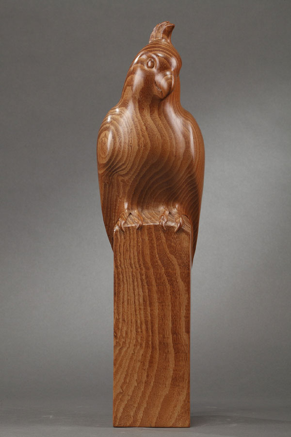 François Galoyer (né en 1944), Perroquet Cacatoès, bois d'oranger, haut. 49 cm, sculptures - galerie Tourbillon, Paris