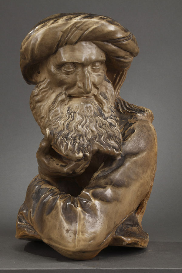 Anonyme, "Buste de Prophète", grès émaillé du début du XXe s., Haut. 42 cm. sculptures - galerie Tourbillon, Paris