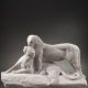 Maximilien Fiot (1886-1953), Panthères au repos, marbre blanc, long. 66 cm, sculptures - galerie Tourbillon, Paris