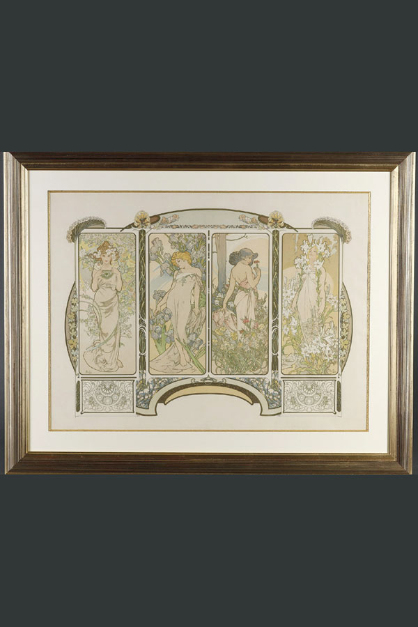 Alphonse Mucha (1860-1939), "Les Fleurs", lithographie originale, 69x86 cm, galerie Tourbillon, Paris