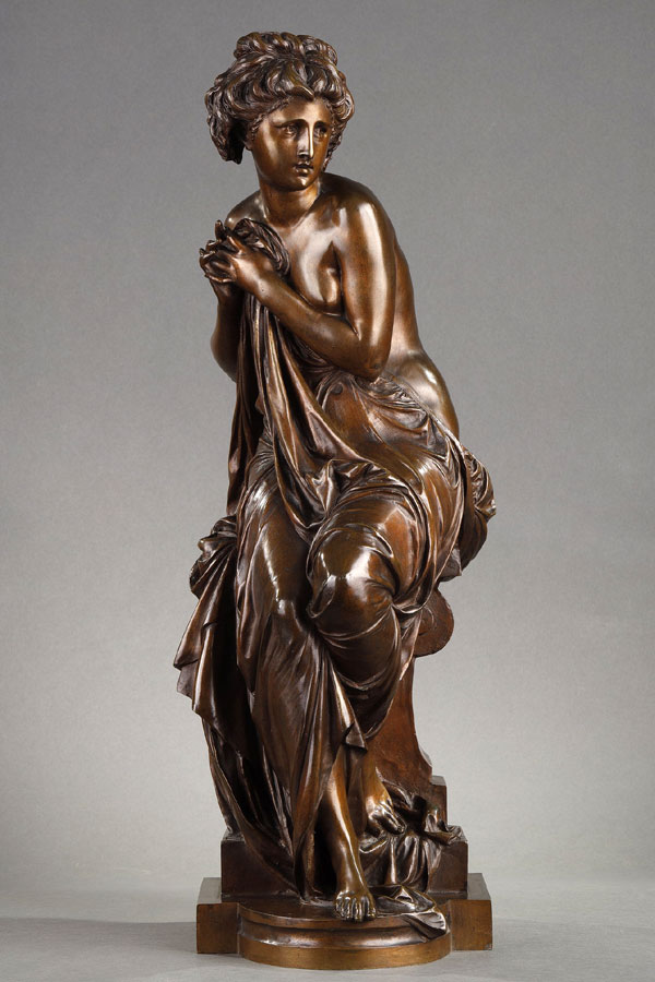 Albert-Ernest Carrier-Belleuse (1824-1887), "Suzanne", bronze à patine brun nuancé, haut. 62 cm, sculptures - galerie Tourbillon, Paris
