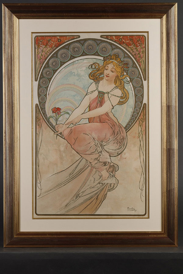 Alphonse Mucha (1860-1939), "Peinture", lithographie originale, 77x55 cm, galerie Tourbillon, Paris
