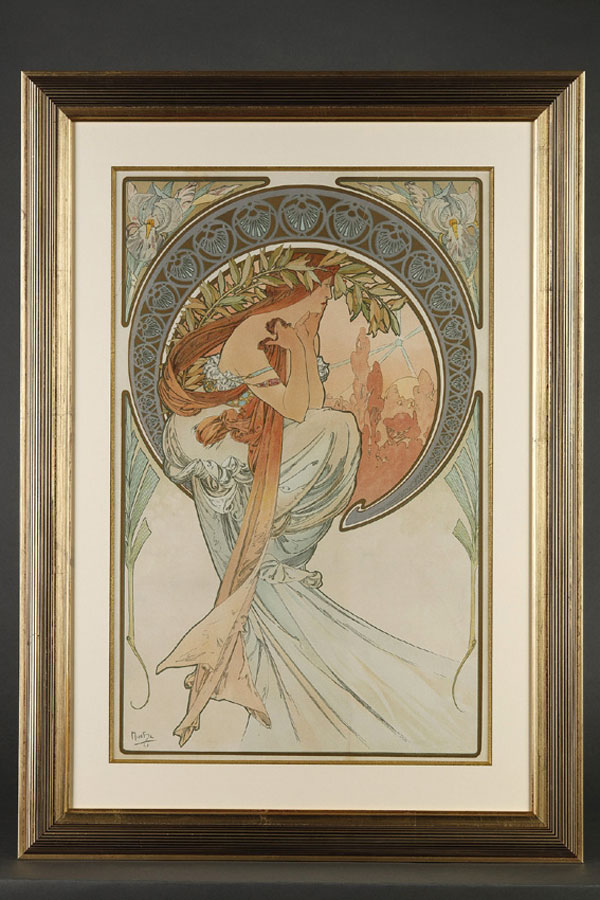 Alphonse Mucha (1860-1939), "Poésie", lithographie originale, 77x55 cm, galerie Tourbillon, Paris