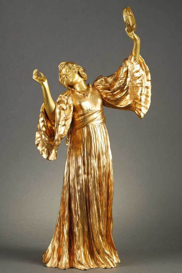 Agathon Léonard (1841-1923), "Danseuse au Tambourin", bronze à patine dorée, fonte Susse, haut. 57 cm, sculptures - galerie Tourbillon, Paris