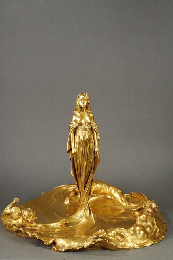 Max Blondat (1872-1925), Centre de table "Tourbillon", bronze à patine dorée, fonte Siot-Decauville, haut. 41,2 cm, sculptures - galerie Tourbillon, Paris