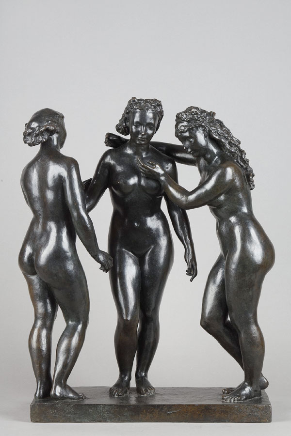 Alfred Janniot (1889-1969), "Les Trois Grâces", bronze à patine brun foncé nuancé, fonte Susse, haut. 53 cm, sculptures - galerie Tourbillon, Paris
