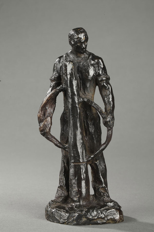 Jules Dalou (1838-1902), "Paveur à la demoiselle", bronze à patine brun foncé, fonte Susse, haut. 15,8 cm, sculptures - galerie Tourbillon, Paris