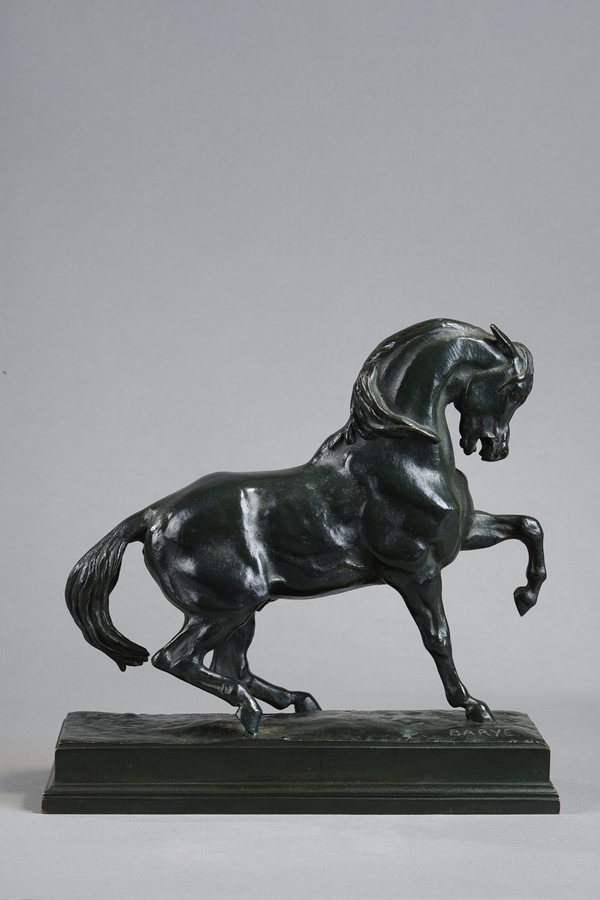 Antoine-Louis Barye (1796-1875), "Cheval turc", bronze à patine vert foncé nuancé, fonte Barbedienne, haut. 18,5 cm, sculptures -Galerie Tourbillon, Paris