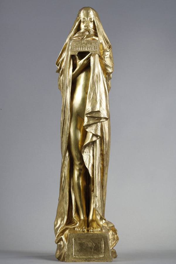 Pierre-Félix Fix-Masseau (1869-1937), "Le Secret", bronze à patine dorée, fonte Siot, haut. 62 cm, sculptures - galerie Tourbillon, Paris