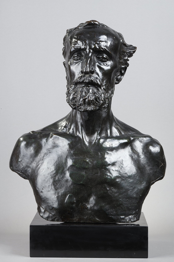 Auguste Rodin (1840–1917), Jules Dalou, bronze à patine brun-vert foncé nuancé, fonte Rudier, haut. bronze seul 52,3 cm, sculptures - galerie Tourbillon, Paris