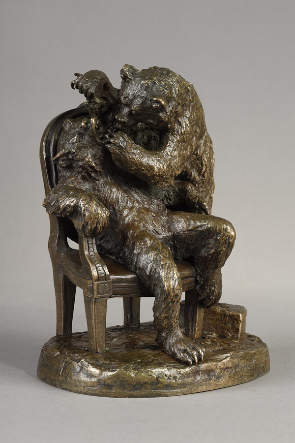 Christophe Fratin (1801-1864), "Ours dentiste", bronze à patine brun clair mordoré, fonte ancienne, haut. 14,5 cm, sculptures - galerie Tourbillon, Paris