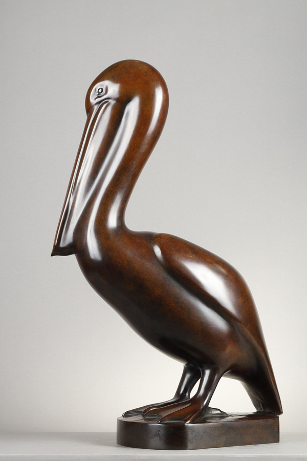 François Galoyer (né en 1944), Pélican, bronze à patine marron nuancé, fonte Bodin, haut. 65 cm, sculptures - galerie Tourbillon, Paris