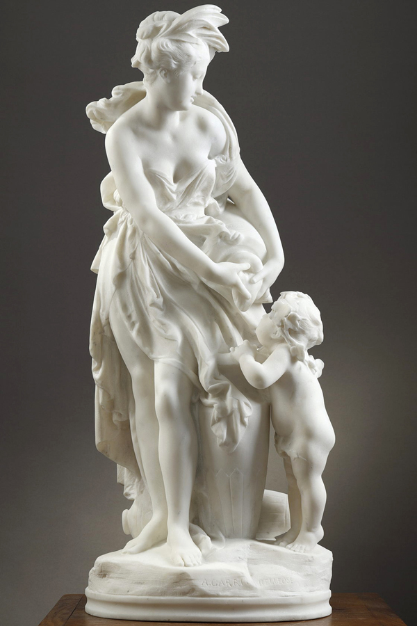 Albert-Ernest Carrier-Belleuse (1824-1887), La Source, marbre blanc de Carrare, haut. 76,5 cm, sculptures - galerie Tourbillon, Paris