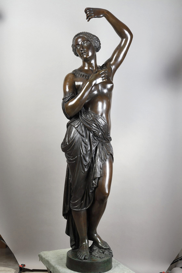 Jean-Joseph Jaquet (1822-1898), Danseuse, bronze à patine brun foncé nuancé, fonte Lecherf , haut. 171 cm, sculptures - galerie Tourbillon, Paris