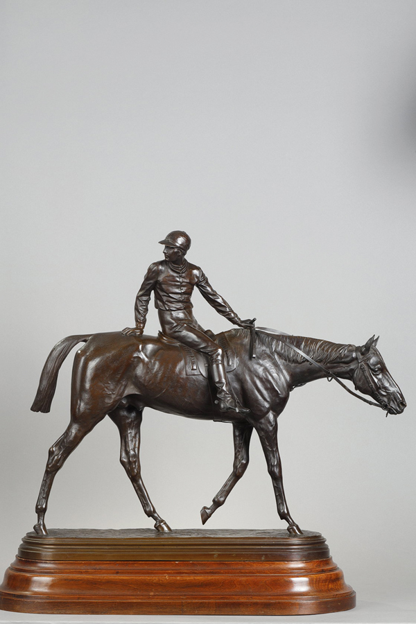 Isidore Bonheur (1827-1901), "Jockey Vainqueur", bronze à patine brun nuancé, socle bois, fonte Peyrol, haut. totale 62 cm, sculptures - galerie Tourbillon, Paris
