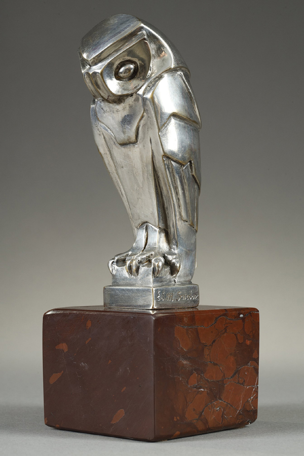Edouard Marcel Sandoz (1881-1971), Hibou, bronze argenté, fonte Susse, haut. avec socle 16,2 cm, sculptures - galerie Tourbillon, Paris