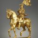 Emmanuel Fremiet (1824-1910), "La Saint Hubert 1520", bronze à patine dorée, fonte Barbedienne, haut. avec socle en marbre vert 67,5 cm, sculptures - galerie Tourbillon, Paris