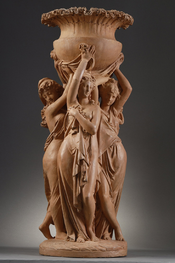 Albert-Ernest Carrier-Belleuse (1824-1887), Les Trois Grâces, terre cuite, haut. 73,5 cm, sculptures - galerie Tourbillon, Paris