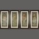 Alphonse Mucha (1860-1939), Série complète "Les Heures du Jour", 4 lithographies originales encadrées 131,5x63,5 cm, galerie Tourbillon, Paris