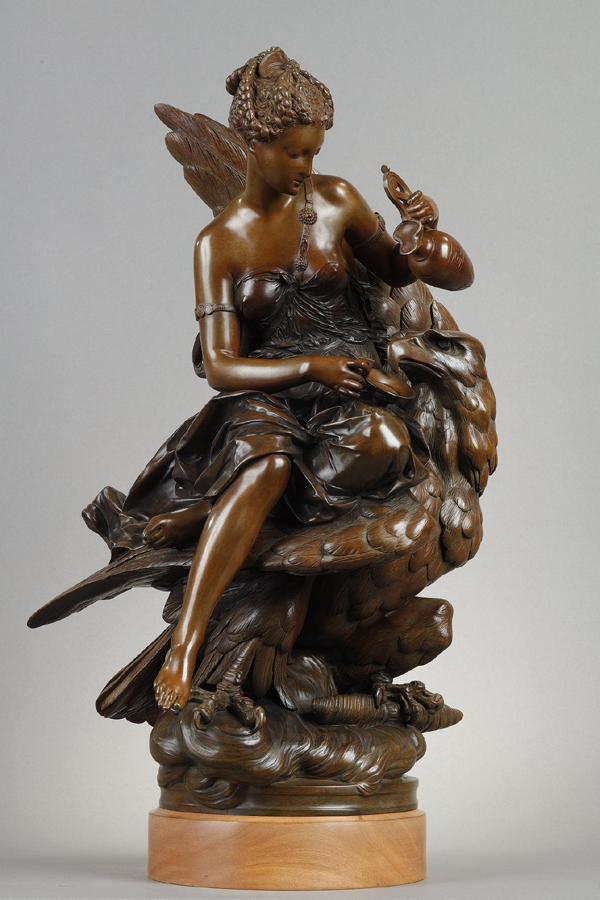 Albert-Ernest Carrier-Belleuse (1824-1887), "Hébé et Jupiter", bronze à patine brun clair nuancé, haut. avec le socle en bois 54,5 cm, sculptures - galerie Tourbillon, Paris