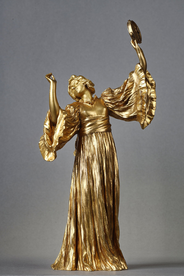 Agathon Léonard (1841-1923), Danseuse au Tambourin, bronze à patine dorée, fonte Susse, haut. 28,5 cm, sculptures - galerie Tourbillon, Paris