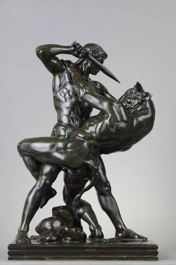 Antoine-Louis Barye (1796-1875), "Thésée combattant le Minotaure", bronze à patine brun-vert foncé nuancé, fonte Barbedienne Paris, haut. 44,5 cm, sculptures - galerie Tourbillon, Paris