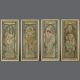 Alphonse Mucha (1860-1939), Série complète "Les Heures du Jour", 4 lithographies originales encadrées 47x20,5 cm, galerie Tourbillon, Paris